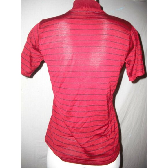 Gianni Womens Red Black Striped Mock Neck Short Sleeve Shirt Size Petite Medium - Picture 3 of 6